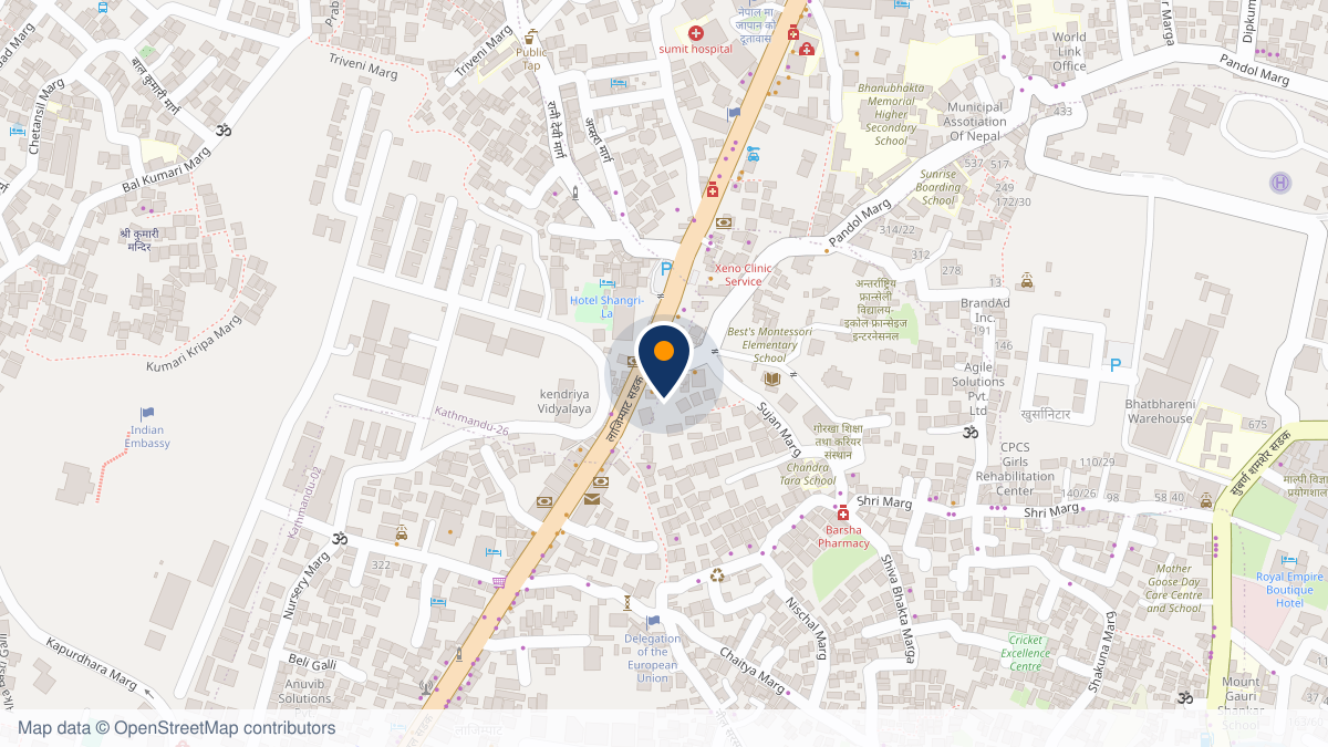 Map showing Nine Technology on Lazimpat Road, Kathmandu
